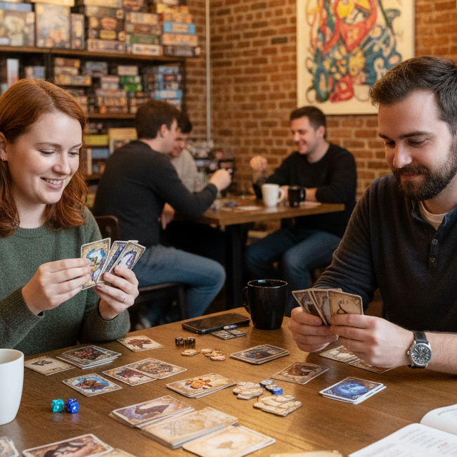 男女がカード主体のゲームを楽しんでいる画像